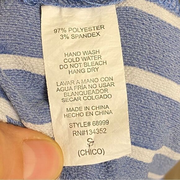 Blue minimal Stripe Culotte Jumpsuit off shoulder romper blue coastal preppy S - Picture 9 of 10